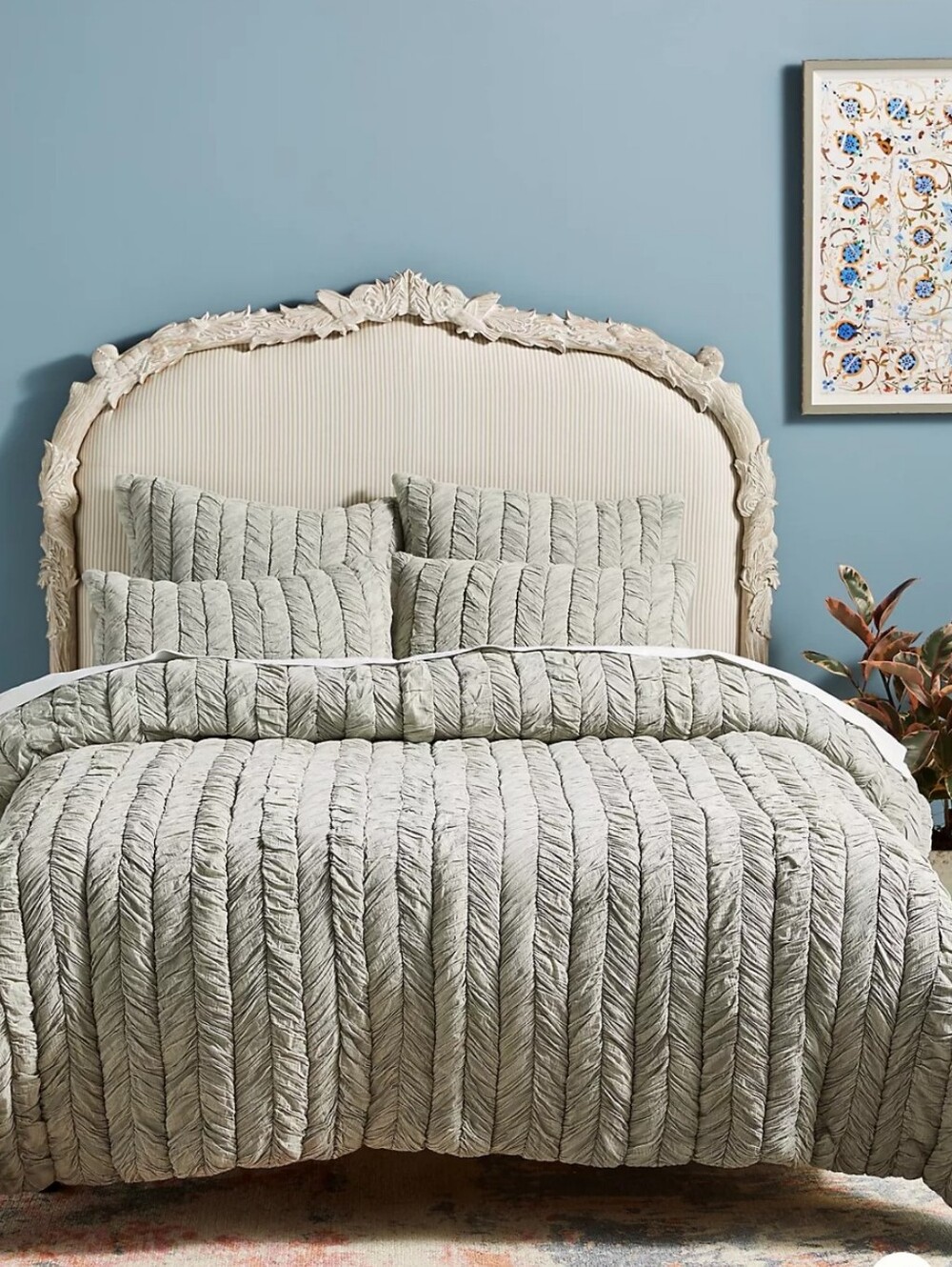 Anthropologie Ruched Voile Vienna Quilt in light grey